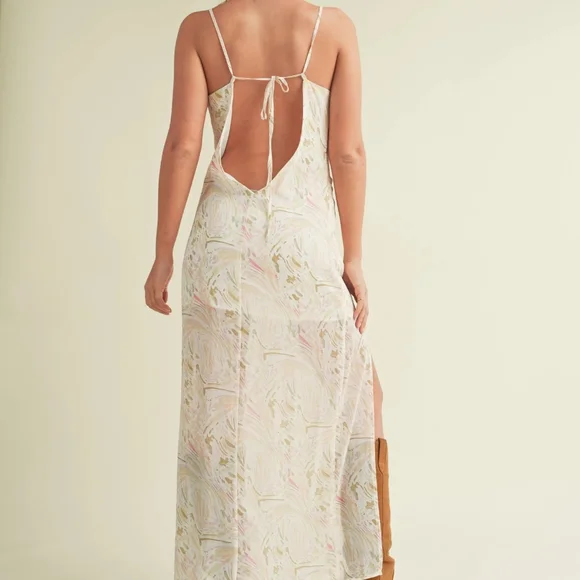 SILK SATIN MAXI DRESS WITH OPEN CROSS BACK STRAP - Picture 8 of 8
